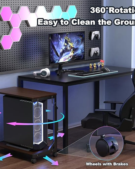 Height Adjustable Computer Tower Stand with Charge Station and USB Charging Port, 2-Tier ATX-Case Cart, Under Desk Mobile PC Stand, CPU Holder Cart with Locking Caster Wheels for Fits Most PC