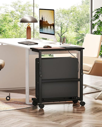 Snughome Computer Tower Stand with Charging Station, 25.0"-32.1" Height Adjustable PC Tower Stand for Floor, Mobile PC Holder with Locking Wheels Computer Cart for Home Office
