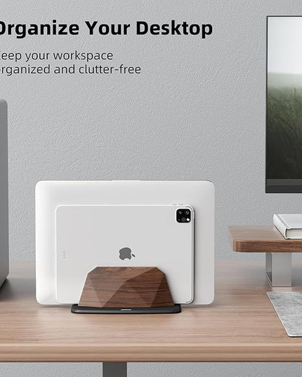 Vertical Laptop Stand - Walnut Adjustable Laptop Holder,Desktop Dock Compatible with All MacBook, Surface,Chromebook,Dell & More(Walnut)