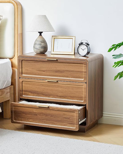 Modern Nightstand Set of 2 for Bedroom, 26'' Wide Wood 3 Drawers Bedside Table, Large Dresser w/Curved Profile Design, Side Table, End Table with Storage Drawers for Living Room, Entryway, Walnut