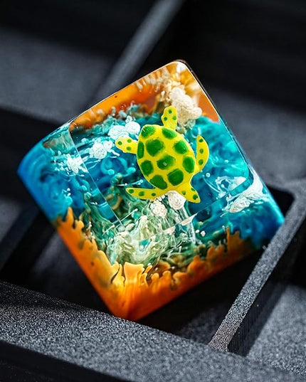 Sea Turtle Artisan Keycap Orange and Blue Coral R1 SA Profile Custom Sea Creatures Keycaps 1U ESC Handmade Gaming Ocean Resin Key Cap Cherry MX Switch Compatible Mechanical Keyboard Turtle Lover Gift