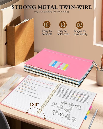 Spiral Notebook Journal 8.5” x 11”, A4 Large Pink Notebooks for Women Men, College Ruled Lined Journal, 100 GSM Paper, Plastic Hardcover Spiral Bound Journals for Work School Note Taking Business