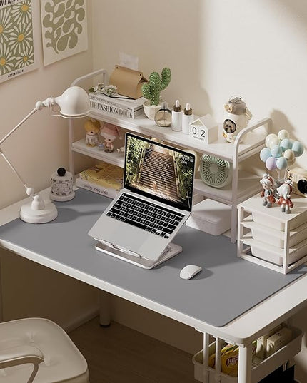 Aothia Faux Leather Desk Mat – Large Mouse Pad, Non-Slip PU Leather Blotter, Waterproof Writing Surface for Office and Home (Light Grey, 47.2" x 23.6")