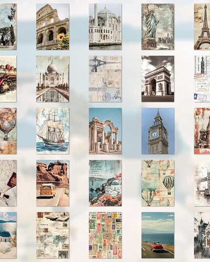 57 Sheets Vintage Travel Scrapbook Sticker Book, 500+ Vintage & Modern Stickers for Scrapbooking, 25 Pcs Ephemera Papers Art Scrapbook Supplies for Adults Teens Women Girls Junk Journal Journaling