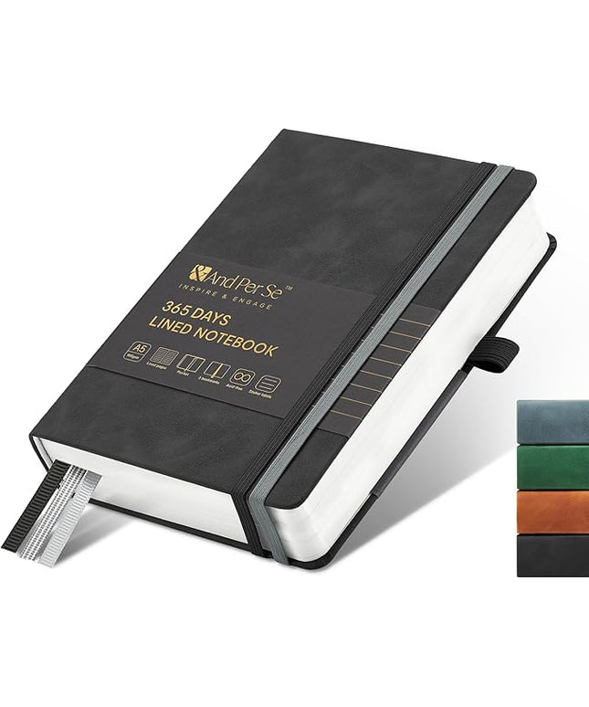 &And Per Se Lined Journal Notebook, 365 Pages, A5, 5.7'' x 8'' 100GSM Thick Paper, Journals for Writing, Hardcover Notebooks for Women Men (Black)