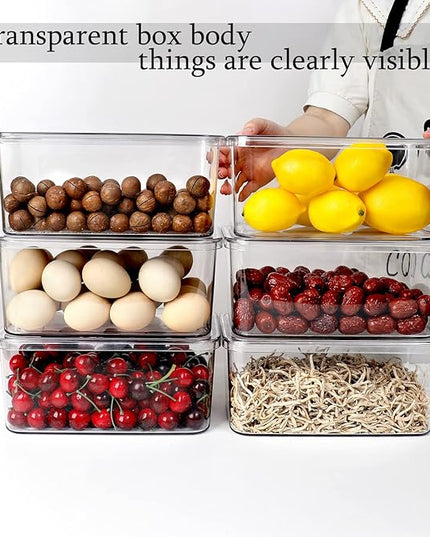 Clear Storage Bins With Lids,4 Packs Food Storage Organizer,Stackable Kitchen Cabinet,Bathroom Basket,Fridge Organization.Pantry Transparent Containers For Fruits,Drinks