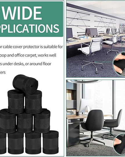 WILLBOND Carpet Cord Cover Cable Protector Floor Cover Cable Protector Management Only for Commercial Office Carpet(98.43 ft,Black)