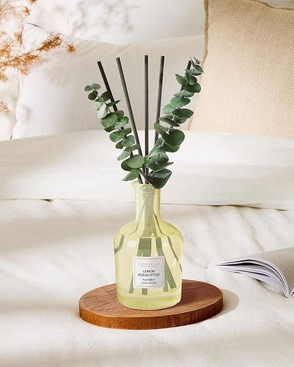 COCORRÍNA Lemon Eucalyptus Reed Diffuser – 6.76 oz Essential Oil with Sticks & Dried Eucalyptus Branches, Home Fragrance for Bedroom or Bathroom Décor