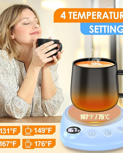 KitchekShop Coffee Mug Warmer - Fastest Heating & Highest Temperature, Coffee Cup Warmer for Desk Auto Shut Off, 4 Temp Settings & 1-12H Timer, Smart Electric Beverage Warmer for Coffee, Tea (Blue)
