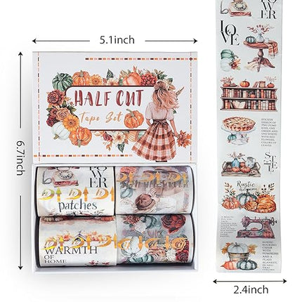 Snycler Pre-Cut Bumper Harvest Themed PET Washi Tapes - Vintage Aesthetic Tape Stickers for Journaling, Scrapbooking, Junk Journals, Crafts, Planners - 4 Rolls