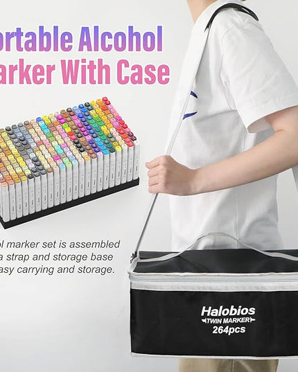 264 Alcohol Markers, Dual Tip Fine & Broad Drawing Markers Alcohol Marker Set with Case, Art Marker for Adults Coloring Artists Drawing Sketching Card Making and Illustration