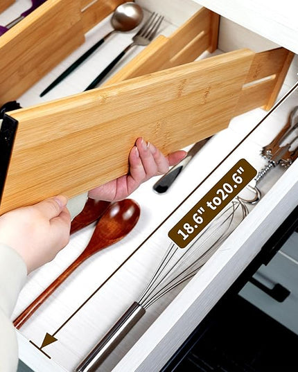 Utoplike Bamboo Drawer Dividers Large, 4'' High Adjustable Kitchen Drawer Organizers for Clothing, Spring Loaded, Works in Bathroom, Bedroom, Dresser, Desk, 4 pcs