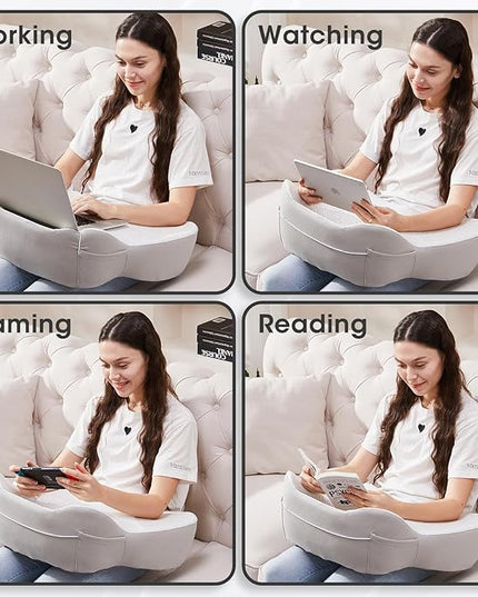 cooloo8 Lap Desk, Laptop Lap Desk Lap Desk with Cushion, Laptop Pillow for Lap, Portlands Portable Desk Pad, Gaming Pillow Work Pillow for Bed, Couch, Car(Ash Gray)