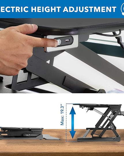 Mount-It! Electric Standing Desk Converter with Dual Monitor Arm, Stand Up Desk Riser X-Large 47.2" Wide, Electric Desk Riser with Mount for 2 Screens (Max 32"), Desktop with Keyboard Tray, USB, Black