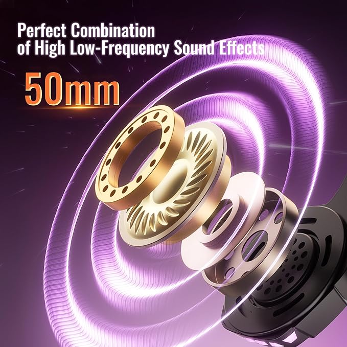 BINNUNE 2.4GHz Wireless Gaming Headset, Bluetooth 5.3 Gaming Headphones with Noise Canceling Mic, 120H Ultra-Long Battery, 50mm Drivers, Multi-Platform for PC / PS5 /PS4/ Switch/Mobile, Purple