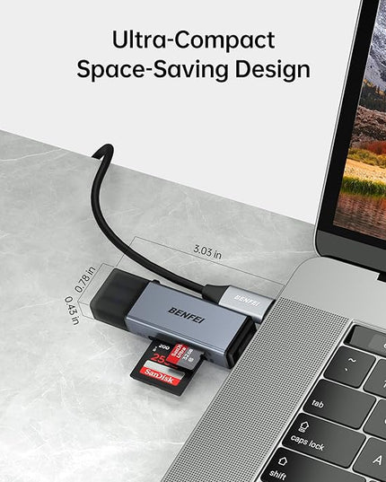 BENFEI SD Card Reader, USB C to SD Micro SD Card Memory Card Adapter Dual Slot Compatible with iPhone 15 Pro/Max, MacBook Pro/Air 2023, iPad Pro, iMac, S23, XPS 17, Surface Book 3 and More