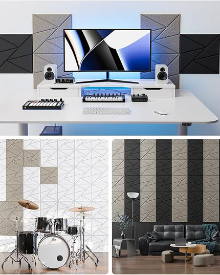 12 Pack Acoustic Panels with Self-Adhesive, 12"X 12"X 0.4"Sound Proof Foam Panels, Sound Panels High Density, Soundproof Wall Panels for Home Studio Office Camel
