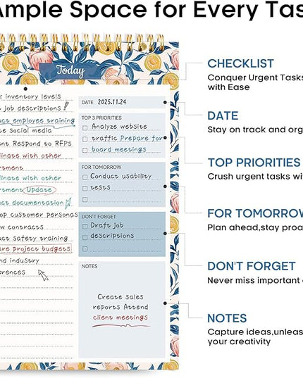 Taja To Do List Notepad - To Do List Notebook for Work with 52 Sheets, Undated Daily Planner Perfect for Daily Tasks and Goal Setting, Notepad Suitable for Office, Home & School - Citrus Grove