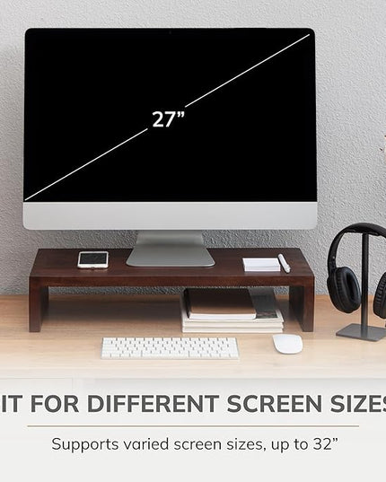 Anji Mountain Wooden Monitor Stand - Elegant Monitor Riser, Perfect Monitor Stand for Desk Organization, Durable Wood Construction monitor stands, Enhances Ergonomics and Workspace Efficiency,Walnut