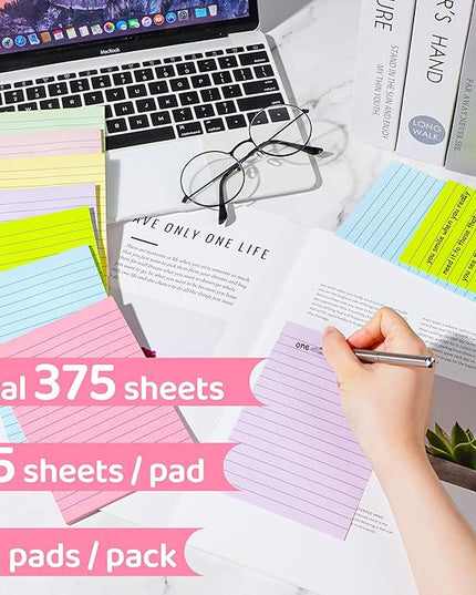 (15 Pads) Lined Sticky Notes 4x6 in Post, 7 Pastel Colors with Lines Self-Stick Note Pad it, Strong Adhesive, Big Rectangular Sticky Pads for Office, Home, School, Meeting