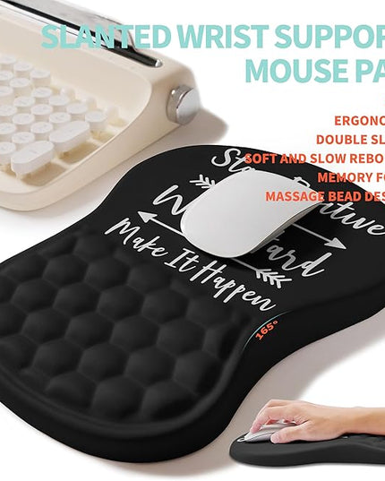 2-in-1 Ergonomic Set, Wave Rise Keyboard Wrist Rest and Massage Bulge Slope Mouse Pad Wrist Support, Cushion Memory Foam Integrated to Relieve Wrist Pain, Stay Positive