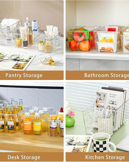 12 Pack Organizers and Storage, Pantry Organization and Storage Bins, Cabinet Organizer, Clear Plastic Storage Containers with Handle，Acrylic Storage Bins (4 Small&4 Middle&4 Large