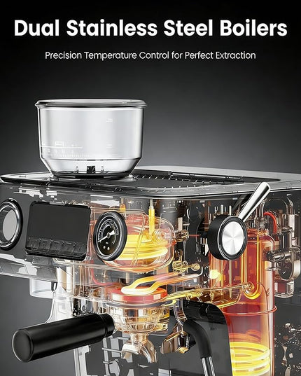 Kndko 20 Bar Espresso Machines with Grinder, Double Boiler Espresso Maker with Milk Frother Steam Wand, Programmable Coffee Maker for Home Cappuccino Latte & Americano