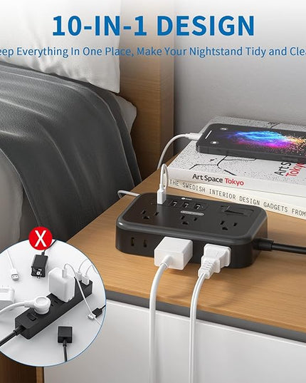 2 Pack Power Strip with 6 Outlets(2 Side) and 4 USB, NTONPOWER Flat Plug Extension Cord 5 Ft, Overload Protection, Wall Mount, Compact Size Charging Station for Office Desk, Nightstand and Travel