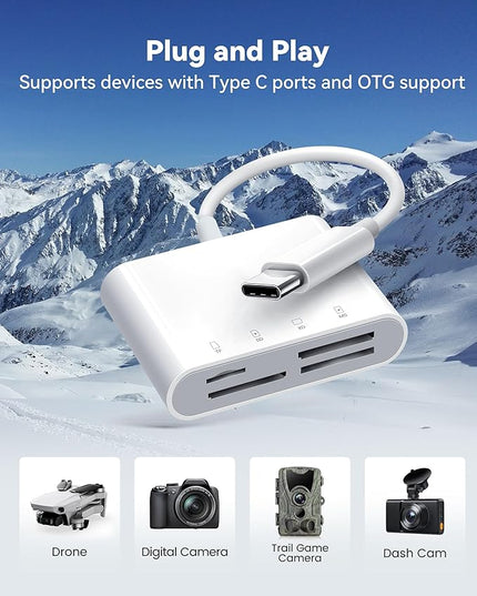 USB C SD Card Reader for iPhone 15 16/iPad/MacBook/Mac, xdgeLoad 4 Slots Type C Reader Supports SD/Micro SD/MS/XD-Picture (xD) Cards, Trail Camera Card Adapter Plug and Play