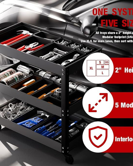 【48PCS & 5 Sizes】 Tool Box Organizer Tray, Toolbox Drawer Organizer with Non-Slip Pads, Desk Drawer Divider Set, Fits Rolling Tool Chest Cabinet for Garage & Workbench