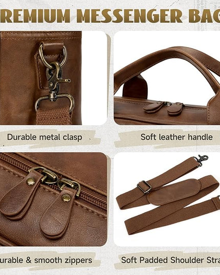 RAINSMORE Mens Laptop Bag PU Leather Messenger Bag 15.6 Inch Briefcase Vintage Computer Satchel Bag for Work Business