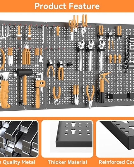 WALMANN Metal Pegboard Wall Tool Organizer Board with Pegboard Hooks, 24x48 in Tools Organizer Pegboard for Garage, Workbench, Peg Boards, Tool Storage Board with Hooks(Black)