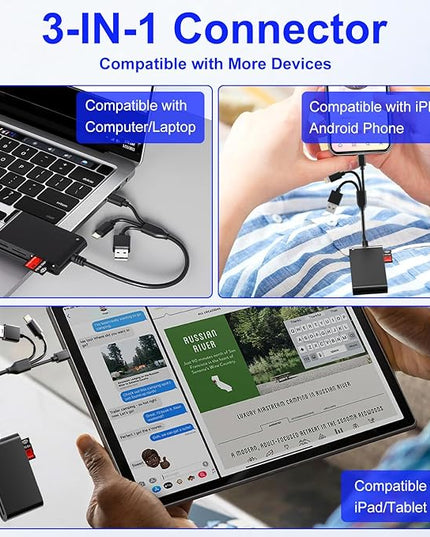 SIM Card Adapter for Computer/Laptop - SD/TF/M2/MMC/Memory Stick Pro Duo Adapter for iPhone/USB C/A, 7in3 SIM Reader & CAC Reader & Memory Card Reader, Lightning Port Does Not for SIM/Smart/CAC Card
