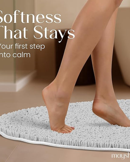 MAYSHINE Round Area Rug Set for Bathroom | Soft Plush Chenille Bath Mat, Water Absorbent Non-Slip Bathroom Rug | Washable Shag Carpet for Shower, Bedroom, or Home Décor | 36"x36" (Round) | White