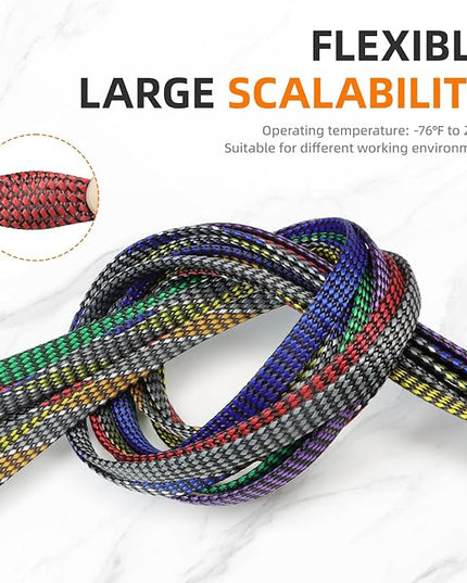 Braided Expandable Cable Sleeve, 25ft PP Cotton and PET Braided Cable Management, Flexible Mesh Wire Loom and Cable Protector for TV, Computer, Home Theater, Automotive (Red, 1/8")