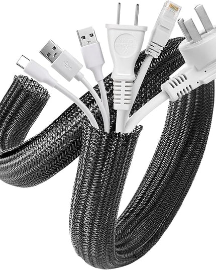 AGPTEK Cable Sleeve Cover, 2 Pack 5ft - 1.2 inch Desk Cord Organizer Cable Hider, Home Office Wire Management Computer TV Wire Loom Tubing, Pet Proof Cord Protector, from Cat Dog Chewing, Black