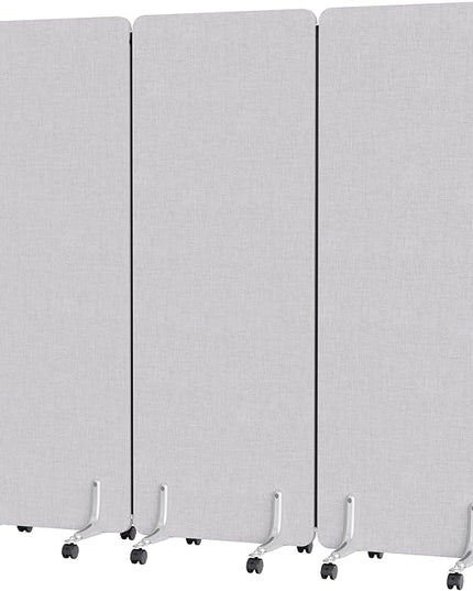 70.8" W x 63" H Freestanding Partition Room Dividers, Acoustic Panels with Wheels, 3 Soundproof Privacy Panels for Office, Reception Room, School, Hospital, Light Grey