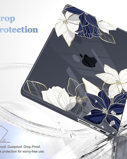 May Chen Case for MacBook Pro 14 inch, Models A2442 A2779 A2918 A2992 A3401 A3185 A3112 A3434, M1 M2 M3 M4 M5 Chip (2021-2025 Release), Plastic Hard Shell Case with Keyboard Cover, Elegant Flower