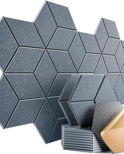12 Pack Self-Adhesive Acoustic Panels 12" X 10" X 0.4" - Sound Proof Foam Panels with High Density, Y-Lined Design, Flame Resistant, Absorb Noise and Eliminate Echoes(Gray)