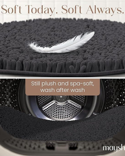 MAYSHINE Round Area Rug Set for Bathroom | Soft Plush Chenille Bath Mat, Water Absorbent Non-Slip Bathroom Rug | Washable Shag Carpet, Bedroom, or Home Décor | 48"x48" (Round) | Charcoal Gray