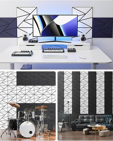 18 pack Acoustic Panels With Self-Adhesive, 12"X 12"X 0.4"Sound Proof Foam Panels, Sound Panels High Density, Soundproof Wall Panels for Home Studio Office- BlackBase + WhiteFace V1