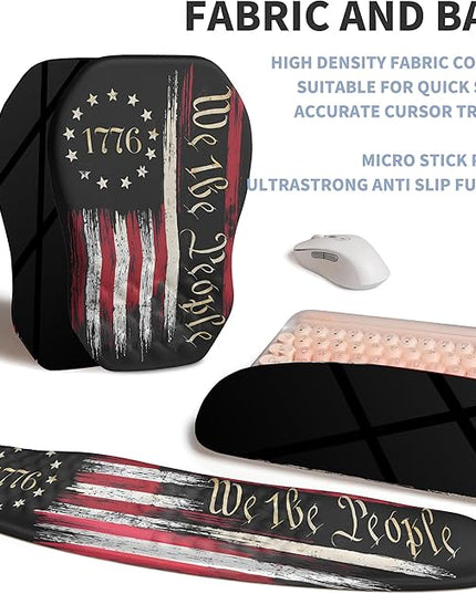 2-in-1 Ergonomic Set, Wave Keyboard Wrist Rest and Massage Slope Mouse Pad Wrist Support, Rebound Memory Foam for Relieve Carpal Tunnel Syndrome and Wrist Pain (Flag)