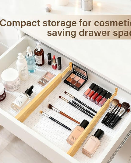 Bamboo Drawer Divider Set of 4, Adjustable Spring-Loaded Drawer Organizer (16.9"-22.2"), 2.3" Height, Suitable for Kitchen, Desk, Bathroom, Clothing, and Miscellaneous Drawer Organization, Natural