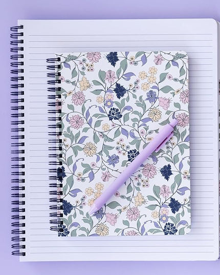 Steel Mill & Co Cute Floral Mini Spiral Notebook, 8.25" x 6.25" Journal with Durable Hardcover and 160 Lined Pages, Purple Vine Ditsy