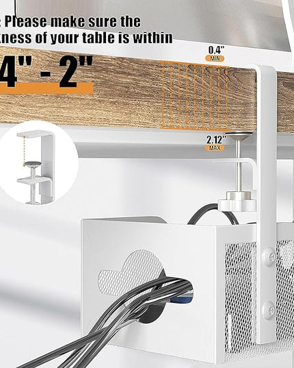Under Desk Cable Management Tray 24.8", Quszmd Cable Organizer No Drill, Standing Cord Organizer and Wire Management Tray - No Damage to Desk, White