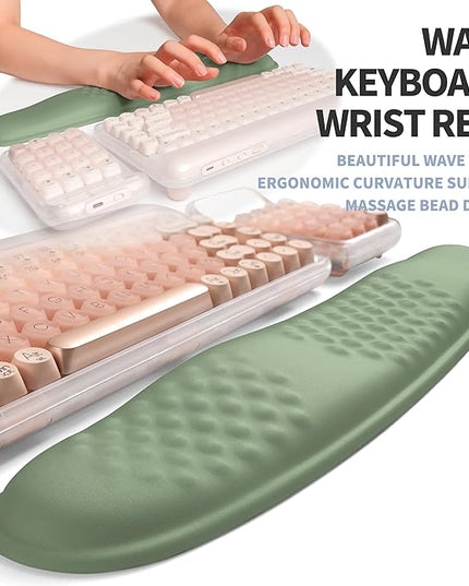 2-in-1 Ergonomic Set, Wave Keyboard Wrist Rest and Massage Slope Mouse Pad Wrist Support, Rebound Memory Foam for Relieve Carpal Tunnel Syndrome and Wrist Pain (Olive Green)