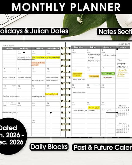 Ymumuda 2026 Planner, Daily Weekly Monthly Planner, 2026 Calendar Planner (Jan 2026 - Dec 2026), 8.4" x 6.3", Teacher School Student Work Agenda with Tabs, Ideal for School Office Supplies