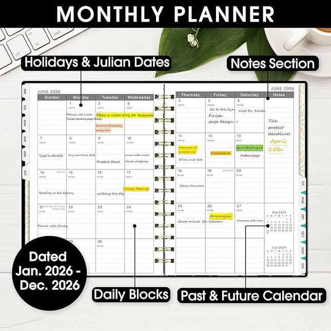Ymumuda 2026 Planner, Daily Weekly Monthly Planner, 2026 Calendar Planner (Jan 2026 - Dec 2026), 8.4" x 6.3", Teacher School Student Work Agenda with Tabs, Ideal for School Office Supplies