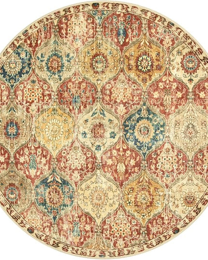Lahome Moroccan Trellis Washable Round Rugs, Non-Slip Soft Round Rug 4ft Ultra-Thin, Small Vintage Circle Carpet for Entryway Kitchen Bedroom Nursery Bathroom, Red/Orange