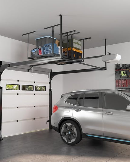FLEXIMOUNTS 2x3 Overhead Garage Storage Rack, Adjustable Organization System, Heavy-Duty Metal Ceiling Racks, 155lbs Weight Capacity, Black, Classic Series